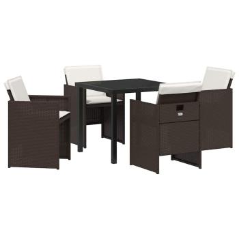 5-teilige Garten-Essgruppe mit Kissen Braun Poly-Rattan
