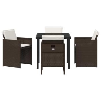5-teilige Garten-Essgruppe mit Kissen Braun Poly-Rattan