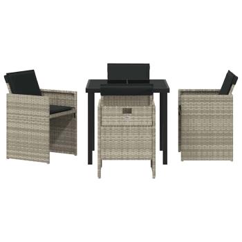 5-teiliges Garten-Essgruppen-Set mit Kissen, hellgrau, Poly-Rattan