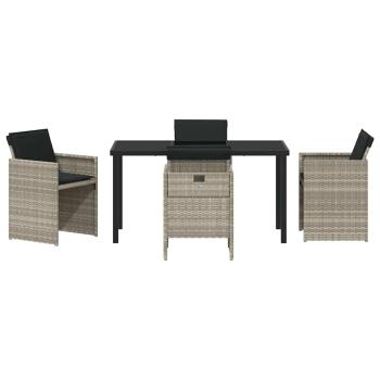 5-teiliges Garten Ess-Set mit Kissen, hellgrau, Poly Rattan