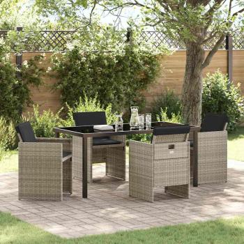 ARDEBO.de - 5-teiliges Garten Essset mit Kissen Hellgraues Poly Rattan