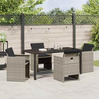 5-teiliges Garten Essset mit Kissen Hellgraues Poly Rattan