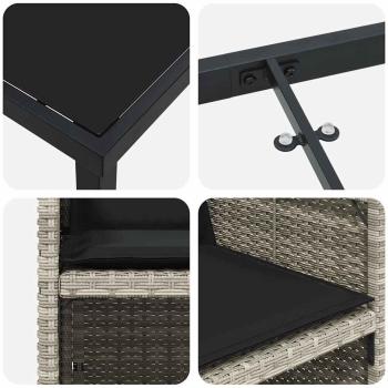 9-teiliges Garten Esstisch Set mit Kissen in Hellgrau aus Poly Rattan