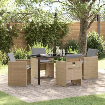 ARDEBO.de - 5-teiliges Garten-Esszimmer-Set mit Kissen Beige Poly Rattan