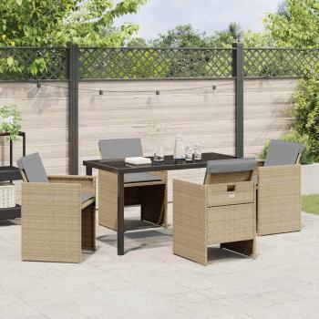 5-teiliges Garten-Esszimmer-Set mit Kissen Beige Poly Rattan