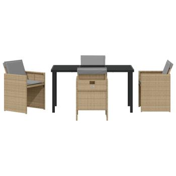 5-teiliges Garten-Esszimmer-Set mit Kissen Beige Poly Rattan