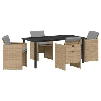 5-teiliges Garten-Essset mit Kissen Beige Poly Rattan