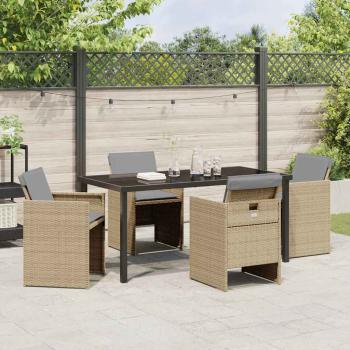 5-teiliges Garten-Essset mit Kissen Beige Poly Rattan