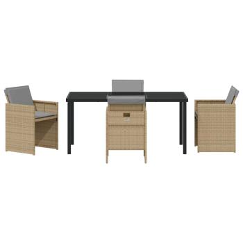 5-teiliges Garten-Essset mit Kissen Beige Poly Rattan