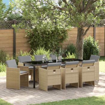 ARDEBO.de - Garten Essgruppe 9 stk. Beige Poly-Rattan