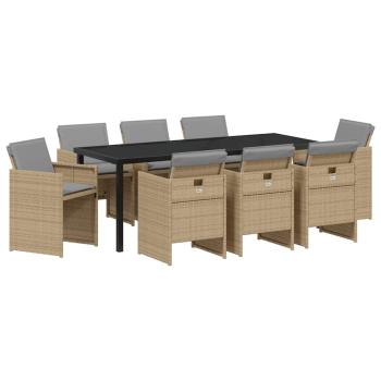 Garten Essgruppe 9 stk. Beige Poly-Rattan