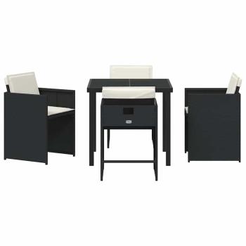 5-teiliges Garten-Dining-Set mit Kissen Schwarz Poly-Rattan