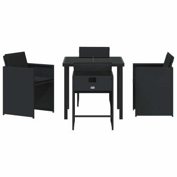 5-teiliges Garten-Essset mit Kissen Schwarz Poly-Rattan