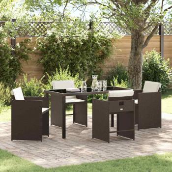 ARDEBO.de - 5-teiliges Garten-Essset mit Kissen Braunes Poly-Rattan