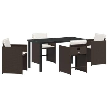 5-teiliges Garten-Essset mit Kissen Braunes Poly-Rattan