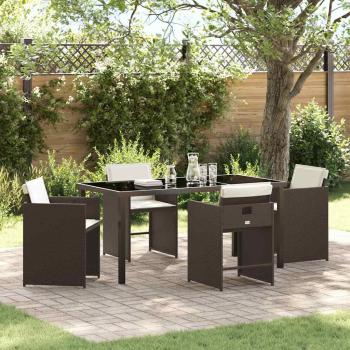 ARDEBO.de - 5-teiliges Garten-Ess-Set mit Kissen in braunem Poly-Rattan