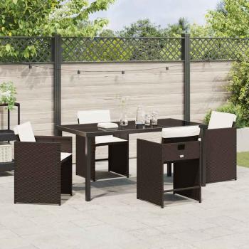 5-teiliges Garten-Ess-Set mit Kissen in braunem Poly-Rattan