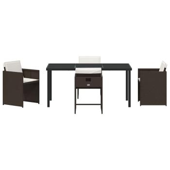 5-teiliges Garten-Ess-Set mit Kissen in braunem Poly-Rattan
