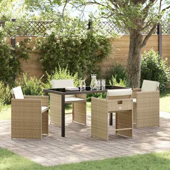 ARDEBO.de - 5-teiliges Garten-Dining-Set mit Kissen Beige Poly-Rattan