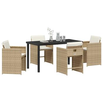 5-teiliges Garten-Dining-Set mit Kissen Beige Poly-Rattan