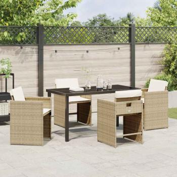 5-teiliges Garten-Dining-Set mit Kissen Beige Poly-Rattan