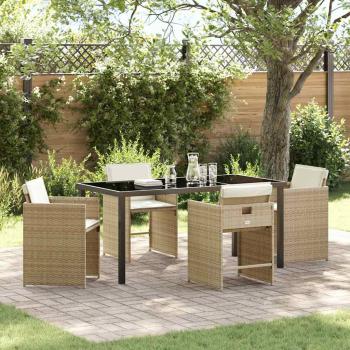ARDEBO.de - 5-teiliges Garten Esstisch Set mit Kissen - Beiges Poly Rattan