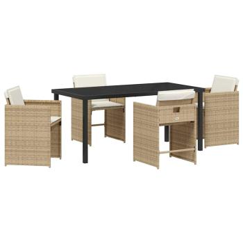 5-teiliges Garten Esstisch Set mit Kissen - Beiges Poly Rattan