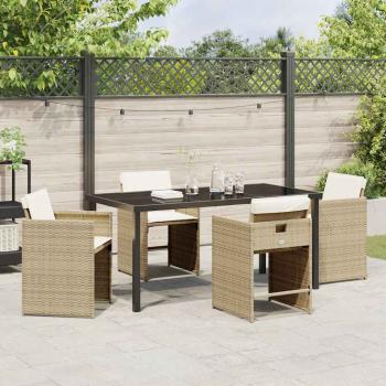 5-teiliges Garten Esstisch Set mit Kissen - Beiges Poly Rattan