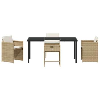 5-teiliges Garten Esstisch Set mit Kissen - Beiges Poly Rattan