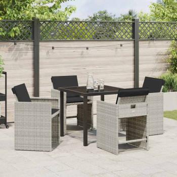 5-teiliges Garten-Ess-Set mit Kissen Hellgrau Poly-Rattan