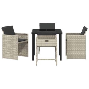 5-teiliges Garten-Ess-Set mit Kissen Hellgrau Poly-Rattan
