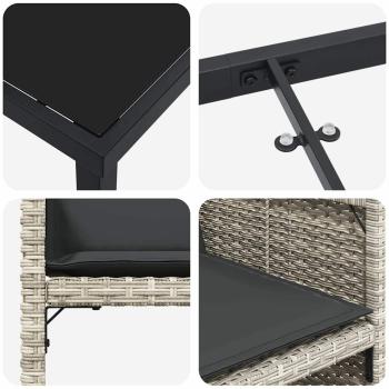 5-teiliges Garten-Ess-Set mit Kissen Hellgrau Poly-Rattan