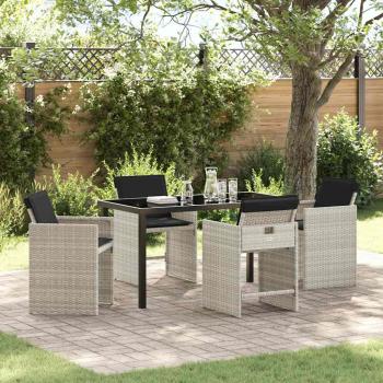 ARDEBO.de - 5-teiliges Garten-Essgruppen-Set mit Kissen, Hellgrau, Poly-Rattan