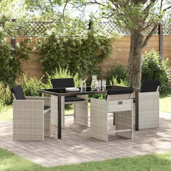 ARDEBO.de - 5-teiliges Garten-Esszimmer-Set mit Kissen Hellgrau Poly Rattan