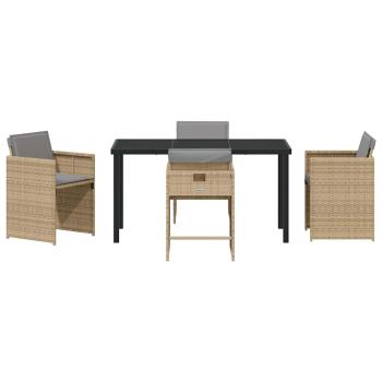5-teiliges Garten-Ess-Set mit Kissen Beige Poly Rattan