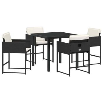 5-teilige Garten-Essgruppe mit Kissen aus schwarzem Poly-Rattan