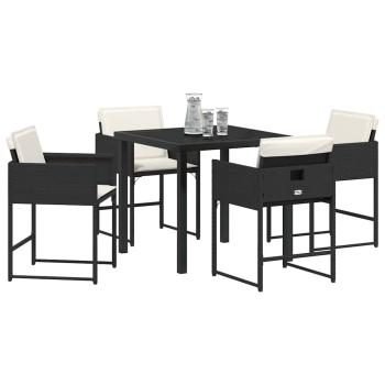 5-teilige Garten-Essgruppe mit Kissen aus schwarzem Poly-Rattan
