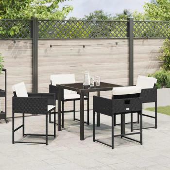 5-teilige Garten-Essgruppe mit Kissen aus schwarzem Poly-Rattan