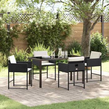ARDEBO.de - 5-teiliges Gartenset mit Kissen aus schwarzem Poly-Rattan