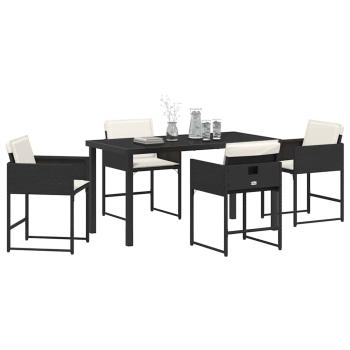 5-teiliges Gartenset mit Kissen aus schwarzem Poly-Rattan