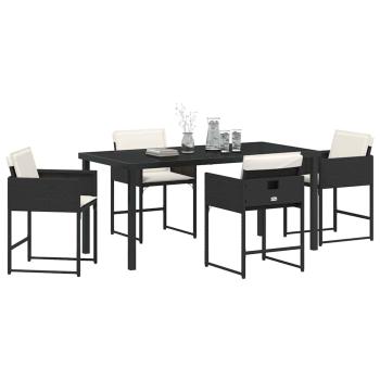 5-teiliges Garten-Esstisch-Set mit Kissen Schwarz Poly-Rattan