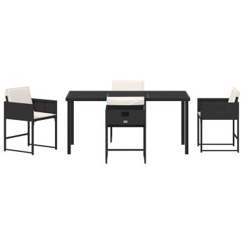 5-teiliges Garten-Esstisch-Set mit Kissen Schwarz Poly-Rattan