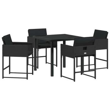 5-teiliger Garten Essplatz mit Kissen Schwarzes Poly-Rattan