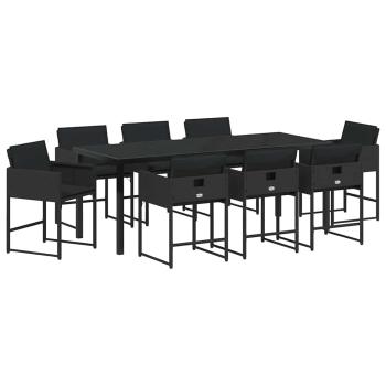 Garten Essgruppe mit Kissen 9 pcs Schwarz Poly-Rattan