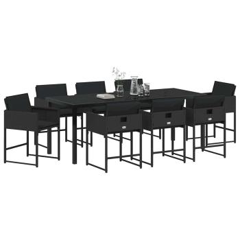 Garten Essgruppe mit Kissen 9 pcs Schwarz Poly-Rattan