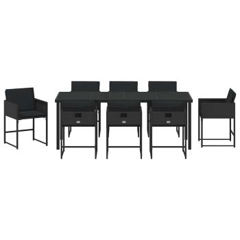 Garten Essgruppe mit Kissen 9 pcs Schwarz Poly-Rattan