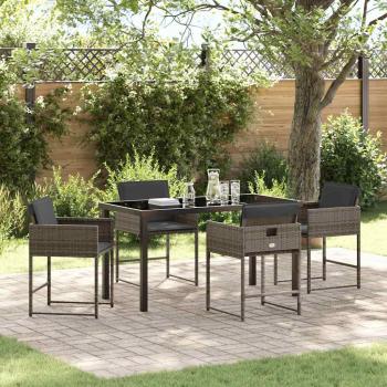 ARDEBO.de - 5-teilige Garten-Essgruppe mit Kissen in Grau aus Poly-Rattan