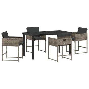 5-teilige Garten-Essgruppe mit Kissen in Grau aus Poly-Rattan