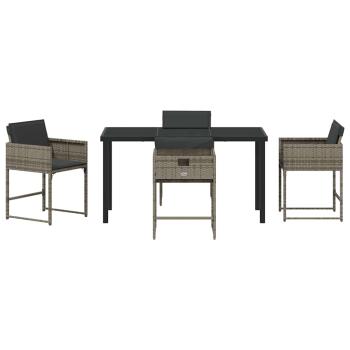 5-teilige Garten-Essgruppe mit Kissen in Grau aus Poly-Rattan