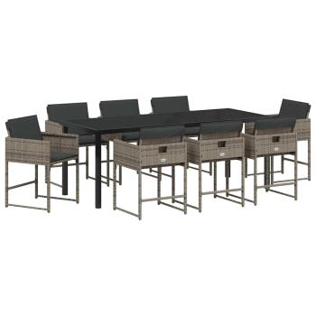 ARDEBO.de - 9-teiliges Garten Essset mit Kissen Grau Poly-Rattan